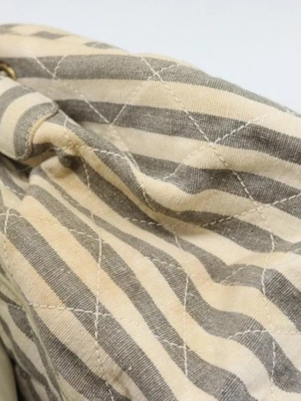 CHANEL Striped Matelasse Chain Shoulder Bag Canvas White Gray CC Auth bs3642 - Picture 13 of 16